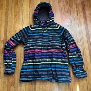 Burton Large Dryride Womens Waterproof Hooded Snowboard Ski Jacket Coat Rainbow